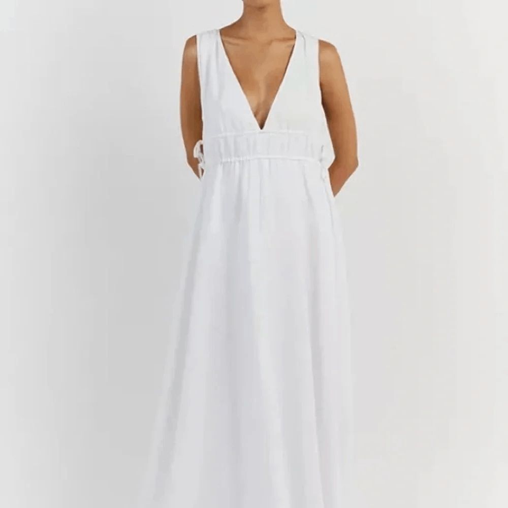 DISSH White Linen Pia V-Neck Side-Tie Sleeveless Maxi Dress Women's Size US 4